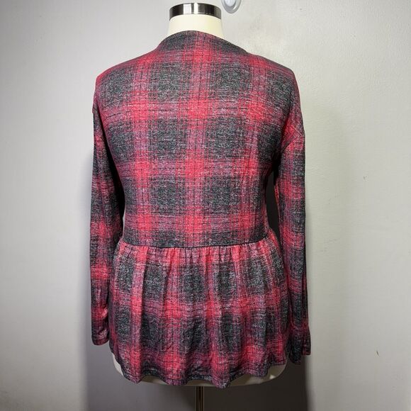 Maurices Plaid Button-Front Peplum Top Women’s Size XXL Red Black & Purple - Picture 3 of 11